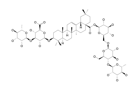 #15;COLCHISIDE-B;3-O-[ALPHA-L-RHAMNOPYRANOSYL-(1->3)-BETA-D-GLUCURONOPYRANOSYL]-28-O-[ALPHA-L-RHAMNOPYRANOSYL-(1->4)-BETA-D-GLUCOPYRANOSYL-(1->6)-BETA-D-GLUCOP