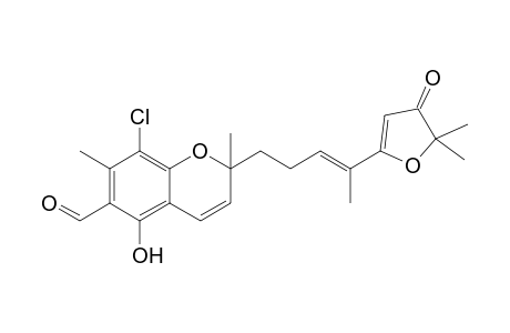 8-Chloranyl-2-[(E)-4-(5,5-dimethyl-4-oxidanylidene-furan-2-yl)pent-3-enyl]-2,7-dimethyl-5-oxidanyl-chromene-6-carbaldehyde