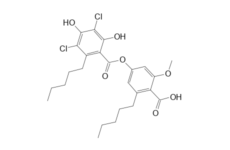 Benzoic acid, 3,5-dichloro-2,4-dihydroxy-6-pentyl-, 4-carboxy-3-methoxy-5-pentylphenyl ester