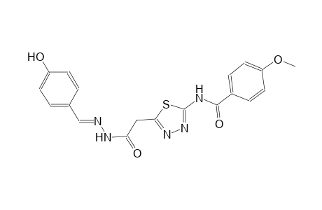 N-(5-{2-[(2E)-2-(4-hydroxybenzylidene)hydrazino]-2-oxoethyl}-1,3,4-thiadiazol-2-yl)-4-methoxybenzamide