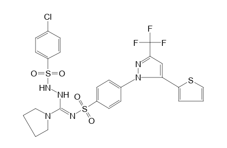 N-{{p-[5-(2-THIENYL)-3-(TRIFLUOROMETHYL)PYRAZOL-1-YL]PHENYL}SULFONYL}-1-PYRROLIDINECARBOXIMIDIC ACID, 2-[(p-CHLOROPHENYL)SULFONYL]HYDRAZIDE