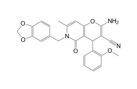 2-amino-6-(1,3-benzodioxol-5-ylmethyl)-4-(2-methoxyphenyl)-7-methyl-5-oxo-5,6-dihydro-4H-pyrano[3,2-c]pyridine-3-carbonitrile