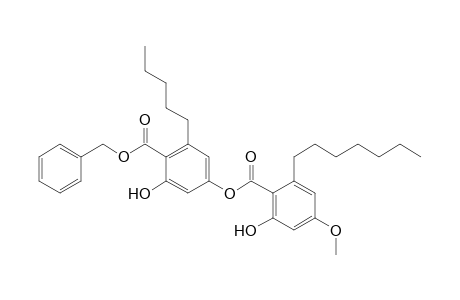 Benzoic acid, 2-heptyl-6-hydroxy-4-methoxy-, 3-hydroxy-5-pentyl-4-[(phenylmethoxy)carbonyl]phenyl ester
