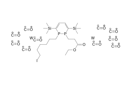 Ethyl 3-[2-(6-iodohexyl)-3,6-bis(trimethylsilyl)-1,2-dihydro-1,2-diphosphinin-1-yl]propanoate decacarbonyl ditungsten