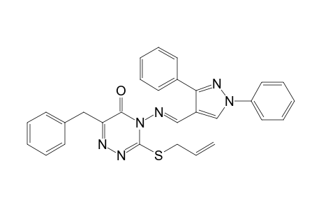 6-Benzyl-4-((1,3-diphenyl-1H-pyrazol-4-yl)methyleneamino)-3-(prop-1-enylthio)-1,2,4-triazin-5(4H)-one