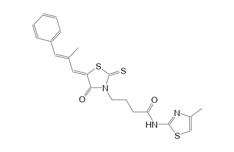 4-{(5Z)-5-[(2E)-2-methyl-3-phenyl-2-propenylidene]-4-oxo-2-thioxo-1,3-thiazolidin-3-yl}-N-(4-methyl-1,3-thiazol-2-yl)butanamide