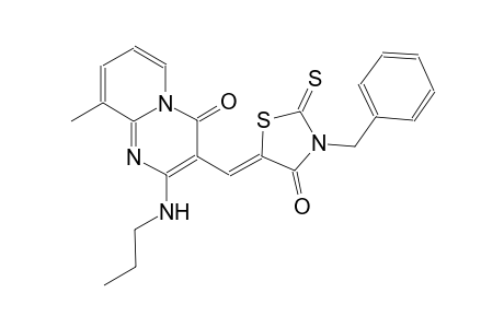 3-[(Z)-(3-benzyl-4-oxo-2-thioxo-1,3-thiazolidin-5-ylidene)methyl]-9-methyl-2-(propylamino)-4H-pyrido[1,2-a]pyrimidin-4-one
