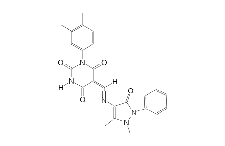 (5E)-5-{[(1,5-dimethyl-3-oxo-2-phenyl-2,3-dihydro-1H-pyrazol-4-yl)amino]methylene}-1-(3,4-dimethylphenyl)-2,4,6(1H,3H,5H)-pyrimidinetrione