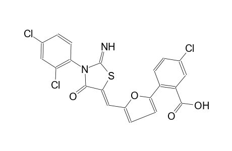 5-chloro-2-(5-{(Z)-[3-(2,4-dichlorophenyl)-2-imino-4-oxo-1,3-thiazolidin-5-ylidene]methyl}-2-furyl)benzoic acid