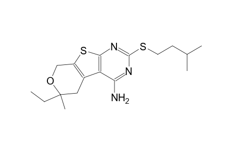 6-ethyl-2-(isopentylsulfanyl)-6-methyl-5,8-dihydro-6H-pyrano[4',3':4,5]thieno[2,3-d]pyrimidin-4-ylamine