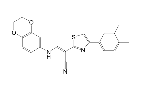(2E)-3-(2,3-dihydro-1,4-benzodioxin-6-ylamino)-2-[4-(3,4-dimethylphenyl)-1,3-thiazol-2-yl]-2-propenenitrile