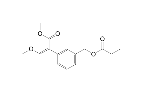 Benzeneacetic acid, alpha-(methoxymethylene)-3-[(1-oxopropoxy)methyl]-, methyl ester