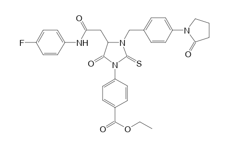 4-[4-[2-(4-fluoroanilino)-2-keto-ethyl]-5-keto-3-[4-(2-ketopyrrolidino)benzyl]-2-thioxo-imidazolidin-1-yl]benzoic acid ethyl ester