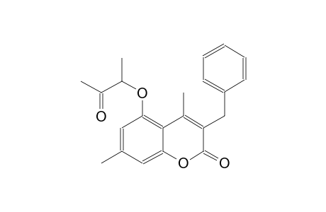 2H-1-benzopyran-2-one, 4,7-dimethyl-5-(1-methyl-2-oxopropoxy)-3-(phenylmethyl)-