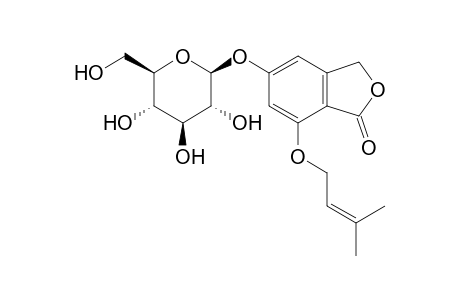 1,3-Dihydro-7-[(3-methylbut-2-en-1-yl)oxy]-1-oxo-2-benzofuran-5-yl beta-d-glucopyranoside