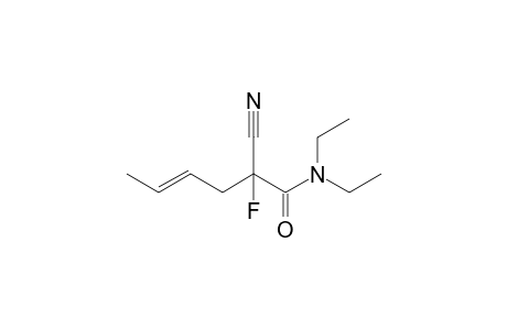 (E)-2-cyano-N,N-diethyl-2-fluoranyl-hex-4-enamide