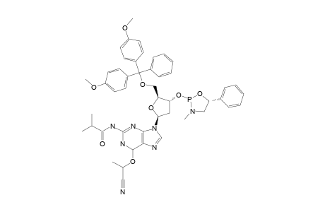#13D;O6-CYANOETHYL-N2-ISOBUTYRYL-5'-O-[BIS-(4-METHOXYPHENYL)-PHENYLMETHYL]-3'-O-[(2S,5S)-3-METHYL-5-PHENYL-1,3,2-OXAZAPHOSPHOLIDIN-2-YL]-2'-DEOXYGUANOSINE