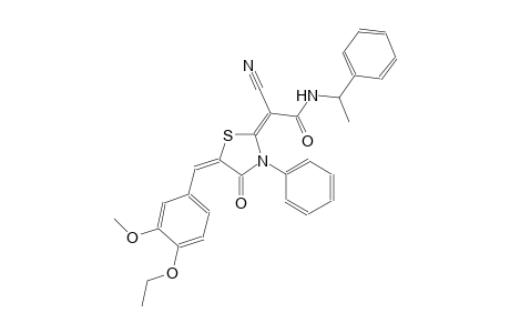 (2E)-2-cyano-2-[(5E)-5-(4-ethoxy-3-methoxybenzylidene)-4-oxo-3-phenyl-1,3-thiazolidin-2-ylidene]-N-(1-phenylethyl)ethanamide