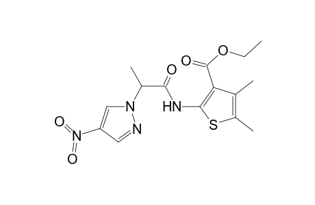 3-Thiophenecarboxylic acid, 4,5-dimethyl-2-[[2-(4-nitro-1H-pyrazol-1-yl)-1-oxopropyl]amino]-, ethyl ester