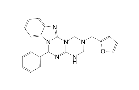1H-[1,3,5]triazino[1',2':3,4][1,3,5]triazino[1,2-a]benzimidazole, 2-(2-furanylmethyl)-2,3,4,6-tetrahydro-6-phenyl-