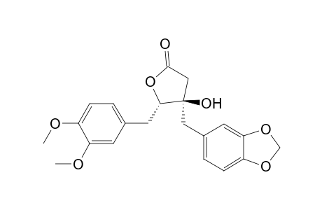 (3R*,4S*)-3-Hydroxy-3-[3,4-(methylenedioxy)benzyl]-4-(3,4-dimethoxybenzyl]-.gamma.-butyrolactone