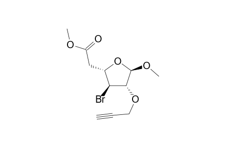 Methyl (+-)-(methyl-2-O-propargyl-3-bromo-3,5-dideoxy-.alpha.,L-arabinohexafuranosid)uronate