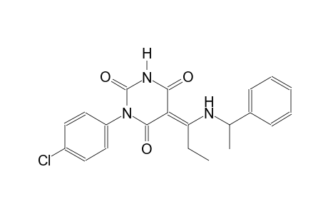 (5E)-1-(4-chlorophenyl)-5-{1-[(1-phenylethyl)amino]propylidene}-2,4,6(1H,3H,5H)-pyrimidinetrione