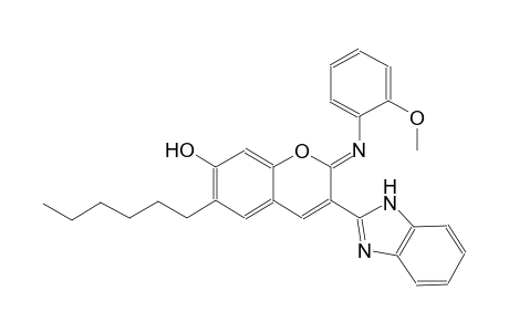 (2Z)-3-(1H-benzimidazol-2-yl)-6-hexyl-2-[(2-methoxyphenyl)imino]-2H-chromen-7-ol