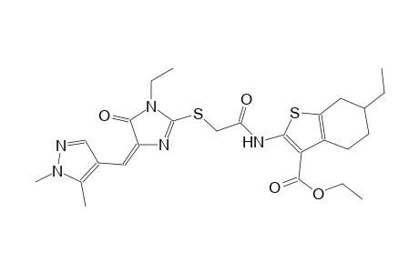 ethyl 2-{[({(4E)-4-[(1,5-dimethyl-1H-pyrazol-4-yl)methylene]-1-ethyl-5-oxo-4,5-dihydro-1H-imidazol-2-yl}sulfanyl)acetyl]amino}-6-ethyl-4,5,6,7-tetrahydro-1-benzothiophene-3-carboxylate
