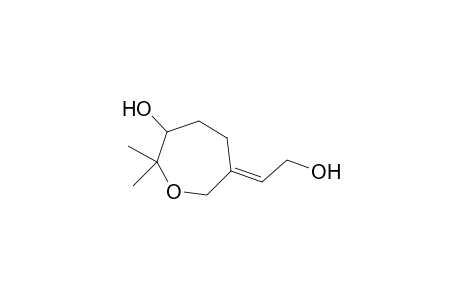 3-Oxepanol, 6-(2-hydroxyethylidene)-2,2-dimethyl-, (E)-(.+-.)-
