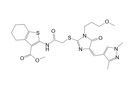 methyl 2-[({[(4E)-4-[(1,3-dimethyl-1H-pyrazol-4-yl)methylene]-1-(3-methoxypropyl)-5-oxo-4,5-dihydro-1H-imidazol-2-yl]sulfanyl}acetyl)amino]-4,5,6,7-tetrahydro-1-benzothiophene-3-carboxylate