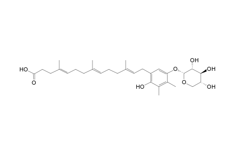 14-[2'-Hydroxy-3',4'-dimethyl-5'-(1"-.beta.-L-xylopyranyloxy)phenyl]-4,8,12-trimethyltetradeca-4,8,12-trienoic acid