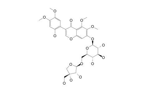 2',7-DIHYDROXY-4',5',5,6-TETRAMETHOXYISOFLAVONE_7-O-BETA-D-APIOFURANOSYL-(1->6)-BETA-D-GLUCOPYRANOSIDE