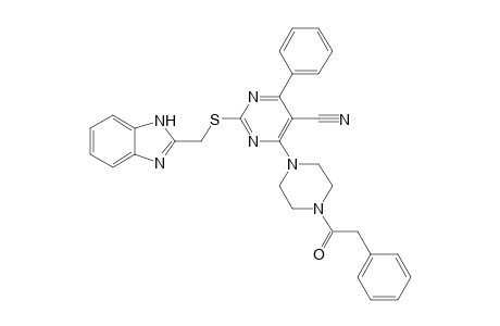 2-((1H-Benzo[d]imidazol-2-yl)methylthio)-4-phenyl-6-(4-(2-phenylacetyl)piperazin-1-yl)pyrimidine-5-carbonitrile