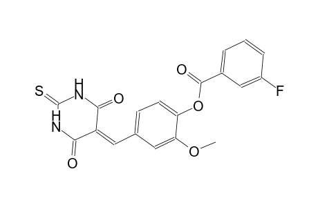 4-[(4,6-dioxo-2-thioxotetrahydro-5(2H)-pyrimidinylidene)methyl]-2-methoxyphenyl 3-fluorobenzoate
