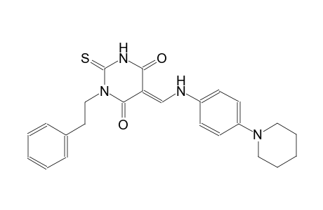 (5E)-1-(2-phenylethyl)-5-{[4-(1-piperidinyl)anilino]methylene}-2-thioxodihydro-4,6(1H,5H)-pyrimidinedione