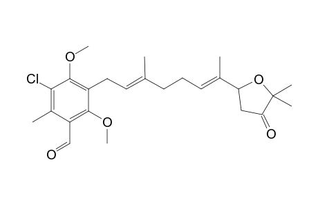 3-Chloro-4,6-dimethoxy-2-methyl-5-[(E,E)-3-methyl-7-(tetrahydro-5,5-dimethyl-4-oxofuran-2-yl)octa-2,6-dienyl]benzaldehyde