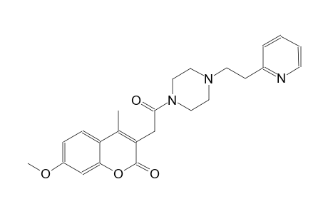 2H-1-benzopyran-2-one, 7-methoxy-4-methyl-3-[2-oxo-2-[4-[2-(2-pyridinyl)ethyl]-1-piperazinyl]ethyl]-