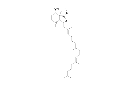 3-Carbomethoxy-1,3-dimethyl-2-[3,8,12,16-tetramethyl-3(E),7(E),11(E),15-heptadecatetraenyl]-4-piperidinol