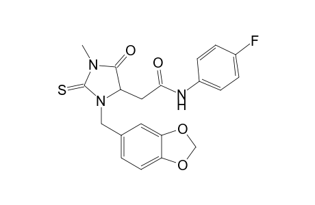 2-[3-(1,3-benzodioxol-5-ylmethyl)-1-methyl-5-oxidanylidene-2-sulfanylidene-imidazolidin-4-yl]-N-(4-fluorophenyl)ethanamide