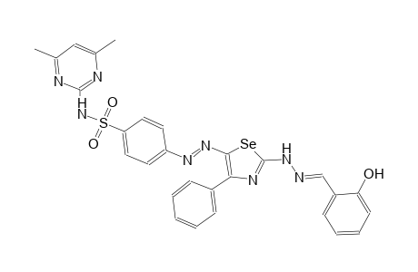 N-(4,6-dimethyl-2-pyrimidinyl)-4-((E)-{2-[(2E)-2-(2-hydroxybenzylidene)hydrazino]-4-phenyl-1,3-selenazol-5-yl}diazenyl)benzenesulfonamide