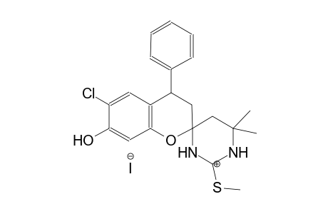 6-chloro-7-hydroxy-6',6'-dimethyl-2'-(methylthio)-4-phenyl-5',6'-dihydro-3'H-spiro[chroman-2,4'-pyrimidin]-1'-ium iodide