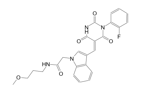 2-{3-[(E)-(1-(2-fluorophenyl)-2,4,6-trioxotetrahydro-5(2H)-pyrimidinylidene)methyl]-1H-indol-1-yl}-N-(3-methoxypropyl)acetamide