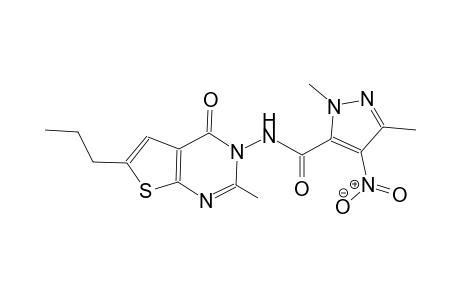 1,3-dimethyl-N-(2-methyl-4-oxo-6-propylthieno[2,3-d]pyrimidin-3(4H)-yl)-4-nitro-1H-pyrazole-5-carboxamide