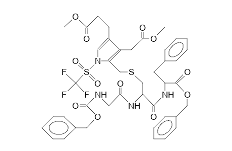 N-Bzloxycarbonylgly-S-(4-<2-meocarbonylet>-3-meocarbonylme-1-cf3-sul fonylpyrrol-2-ylme)-L-cyst einyl-L-phe bzl ester