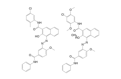 Two components: 3-amino-4-methoxybenzanilide -> a) 2-hydroxynaphthoic arylide-5-chloro-2-methylanilide b) 2-hydroxynaphthoic arylide-4-chloro-2,5-dimethoxyanilide