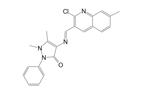 4-{[(E)-(2-chloro-7-methyl-3-quinolinyl)methylidene]amino}-1,5-dimethyl-2-phenyl-1,2-dihydro-3H-pyrazol-3-one