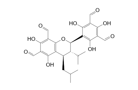 (2R,3R,4R)-2-(3,5-diformyl-2,4,6-trihydroxy-phenyl)-5,7-dihydroxy-4-isobutyl-3-isopropyl-chroman-6,8-dicarbaldehyde