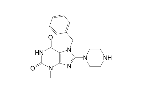 3-Methyl-7-(phenylmethyl)-8-(1-piperazinyl)purine-2,6-dione