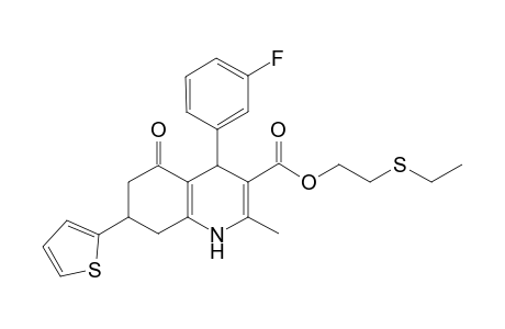 2-Ethylsulfanylethyl 4-(3-fluorophenyl)-2-methyl-5-oxidanylidene-7-thiophen-2-yl-4,6,7,8-tetrahydro-1H-quinoline-3-carboxylate